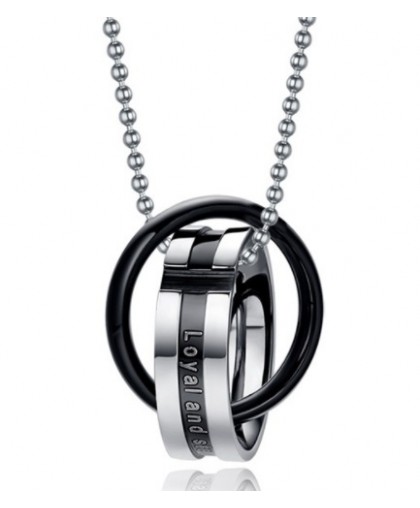 Кулон кольцо в кольце серебристо-черный, из комплекта 2